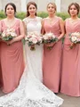 Sheath/Column V-neck Floor-Length Chiffon Bridesmaid Dresses With Ruffles