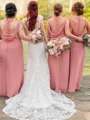 Sheath/Column V-neck Floor-Length Chiffon Bridesmaid Dresses With Ruffles