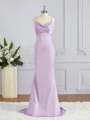Sheath/Column Square Sweep Train Silk Like Satin Bridesmaid Dresses