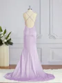 Sheath/Column Square Sweep Train Silk Like Satin Bridesmaid Dresses