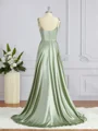 A-Line/Princess Square Sweep Train Silk like Satin Bridesmaid Dresses with Leg Slit