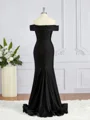 Sheath/Column Off-the-Shoulder Sweep Train Jersey Bridesmaid Dresses