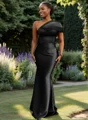 Sheath One-Shoulder Pleated Floor-Length Satin Bridesmaid Dress