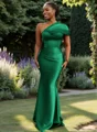 Sheath One-Shoulder Pleated Floor-Length Satin Bridesmaid Dress