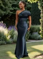 Sheath One-Shoulder Pleated Floor-Length Satin Bridesmaid Dress