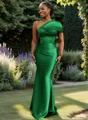 Sheath One-Shoulder Pleated Floor-Length Satin Bridesmaid Dress