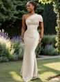 Sheath One-Shoulder Pleated Floor-Length Satin Bridesmaid Dress