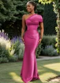 Sheath One-Shoulder Pleated Floor-Length Satin Bridesmaid Dress