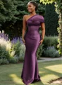 Sheath One-Shoulder Pleated Floor-Length Satin Bridesmaid Dress