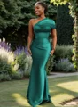Sheath One-Shoulder Pleated Floor-Length Satin Bridesmaid Dress