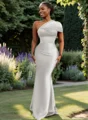 Sheath One-Shoulder Pleated Floor-Length Satin Bridesmaid Dress