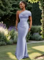 Sheath One-Shoulder Pleated Floor-Length Satin Bridesmaid Dress