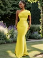 Sheath One-Shoulder Pleated Floor-Length Satin Bridesmaid Dress