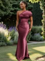 Sheath One-Shoulder Pleated Floor-Length Satin Bridesmaid Dress