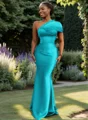 Sheath One-Shoulder Pleated Floor-Length Satin Bridesmaid Dress