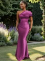 Sheath One-Shoulder Pleated Floor-Length Satin Bridesmaid Dress
