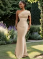 Sheath One-Shoulder Pleated Floor-Length Satin Bridesmaid Dress