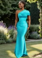 Sheath One-Shoulder Pleated Floor-Length Satin Bridesmaid Dress