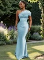 Sheath One-Shoulder Pleated Floor-Length Satin Bridesmaid Dress
