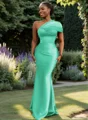 Sheath One-Shoulder Pleated Floor-Length Satin Bridesmaid Dress