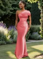 Sheath One-Shoulder Pleated Floor-Length Satin Bridesmaid Dress