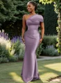 Sheath One-Shoulder Pleated Floor-Length Satin Bridesmaid Dress