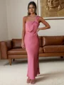 Sheath One-Shoulder Pleated Ankle-Length Silk Like Satin Bridesmaid Dress