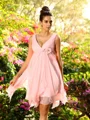 A-line/Princess V-neck Short/Mini Chiffon Bridesmaid Dresses With Flower