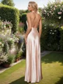 Sheath/Column Halter Pleated Floor-Length Silk Like Satin Bridesmaid Dress