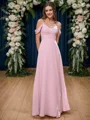 A-line/Princess Cold Shoulder Pleated Floor-Length Chiffon Bridesmaid Dress