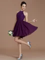A-line/Princess Halter Short/Mini Chiffon Bridesmaid Dresses With Appliques Lace
