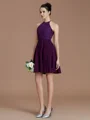 A-line/Princess Halter Short/Mini Chiffon Bridesmaid Dresses With Appliques Lace