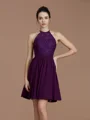 A-line/Princess Halter Short/Mini Chiffon Bridesmaid Dresses With Appliques Lace
