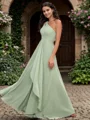 A-line/Princess One-Shoulder Pleated Floor-Length Chiffon Bridesmaid Dress