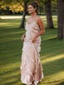 Sheath V-neck Sleeveless Cascading Ruffles Floor-Length Silk Like Satin Bridesmaid Dresses