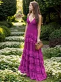 A-line V-neck Sleeveless Cascading Ruffles Floor-Length Chiffon Bridesmaid Dresses