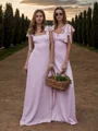 A-line Square Sleeveless Bow Floor-Length Chiffon Bridesmaid Dresses