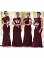 Sheath/Column Square Sweep Train Stretch Crepe Bridesmaid Dresses
