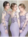 Trumpet/Mermaid Scoop Floor-Length Stretch Crepe Bridesmaid Dresses With Lace
