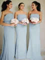 Sheath/Column Strapless Sweep Train Stretch Crepe Bridesmaid Dresses With Bow
