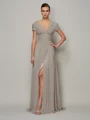 A-Line/Princess V-neck Sweep Train Chiffon Evening Dresses With Leg Slit
