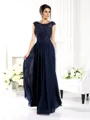 A-Line/Princess Scoop Floor-Length Chiffon Evening Dresses With Beading
