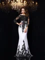 Sheath/Column Scoop Sweep Train Chiffon Evening Dresses With Appliques Lace