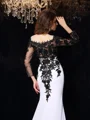 Sheath/Column Scoop Sweep Train Chiffon Evening Dresses With Appliques Lace
