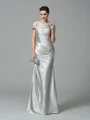 Sheath/Column Off-the-Shoulder Floor-Length Silk like Satin Evening Dresses With Pleated