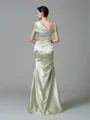 Sheath/Column Off-the-Shoulder Floor-Length Silk like Satin Evening Dresses With Pleated