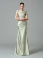 Sheath/Column Off-the-Shoulder Floor-Length Silk like Satin Evening Dresses With Pleated