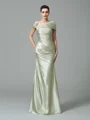 Sheath/Column Off-the-Shoulder Floor-Length Silk like Satin Evening Dresses With Pleated