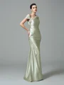 Sheath/Column Off-the-Shoulder Floor-Length Silk like Satin Evening Dresses With Pleated