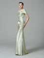 Sheath/Column Off-the-Shoulder Floor-Length Silk like Satin Evening Dresses With Pleated